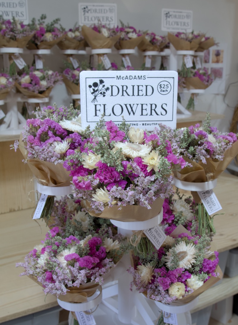 bouquets on display